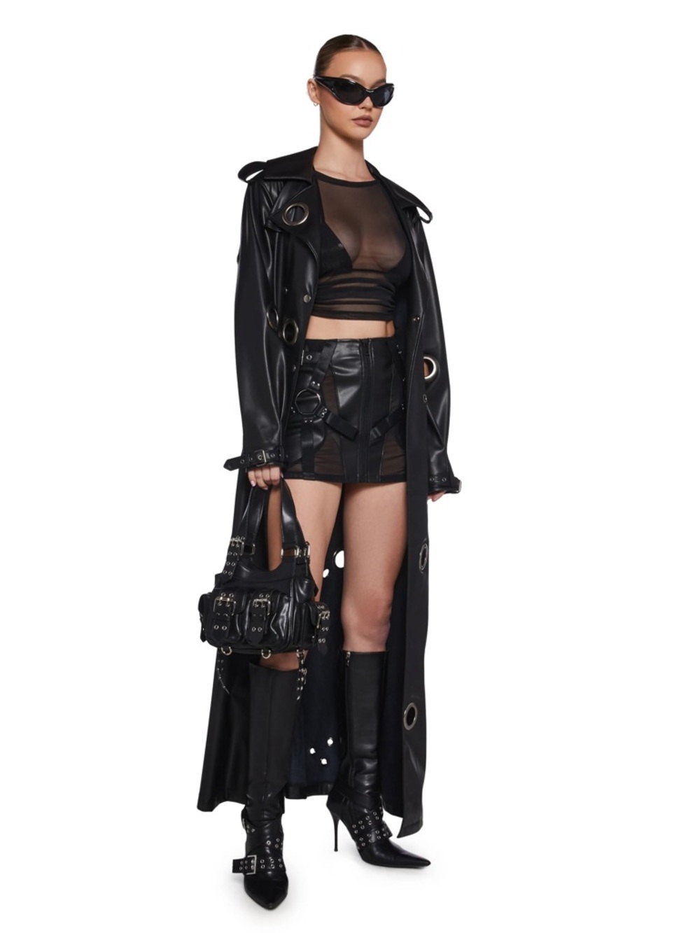 POSTER GRL Naughty Habits Bondage O-Ring Grommet Vegan Leather Mini Skirt